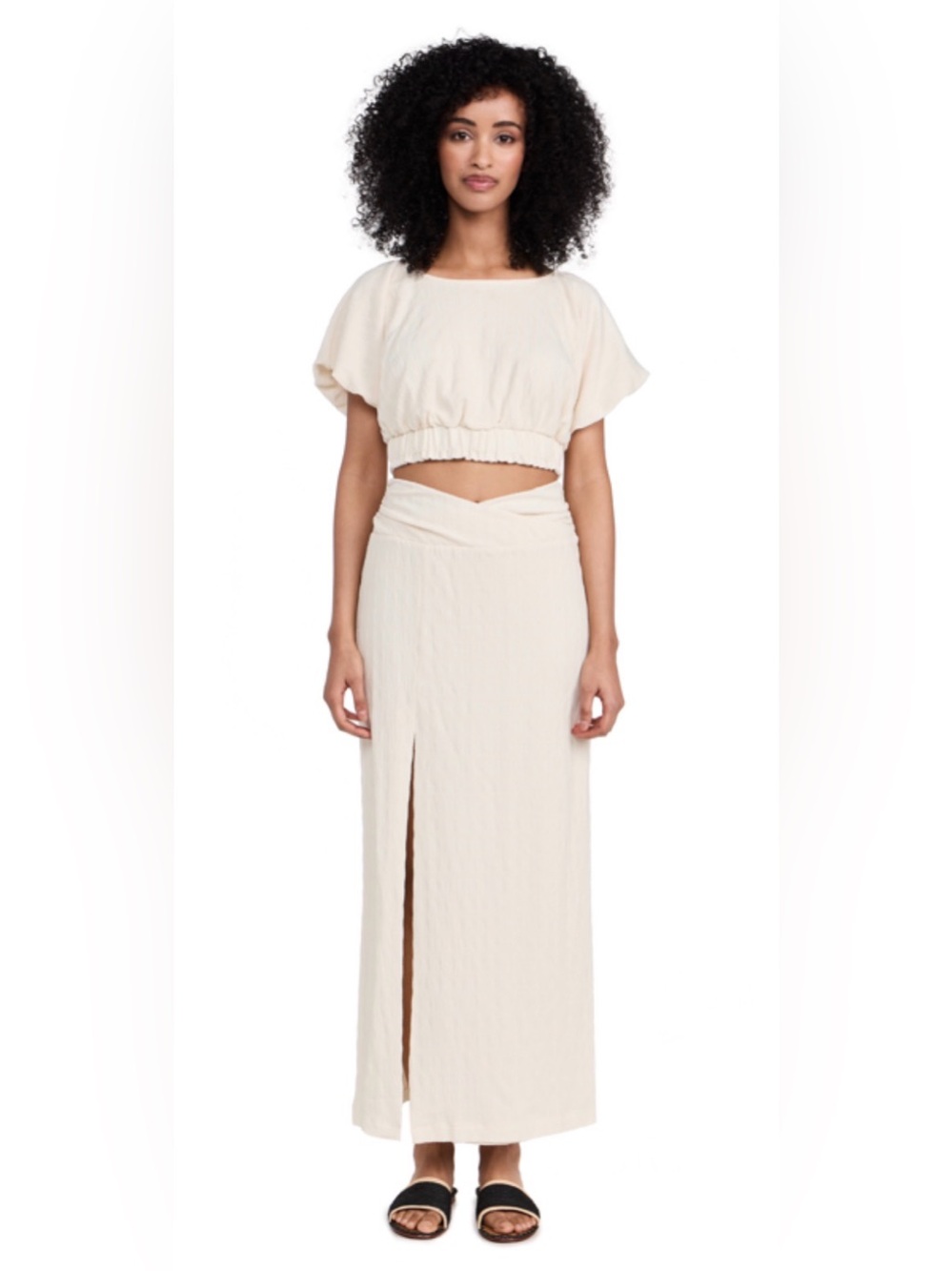 Free People Cream Two-Piece Textured Crop Top and Skirt Set
